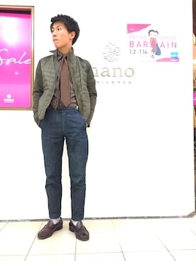 「新作」｜「アイテム（ダウンジャケット/コート）」を使った、nanouniverse難波STAFFさん（メンズ・170cm）の冬コーディネート