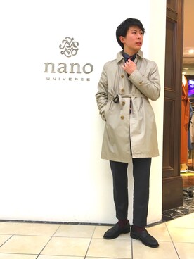 「NANO universe（ナノユニバース）のアイテム（ステンカラーコート）」を使った、nanouniverse難波STAFFさん（メンズ・170cm）の冬コーディネート