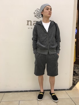 「パイル」｜「アイテム（スリッポン）」を使った、nanouniverse難波STAFFさん（メンズ・170cm）の春コーディネート