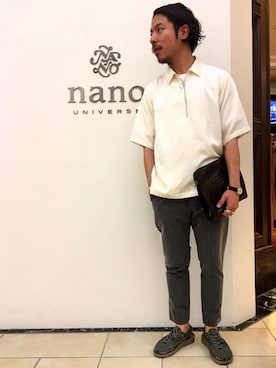 「アイテム（クラッチバッグ）」を使った、nanouniverse難波STAFFさん（メンズ・173cm）の春コーディネート
