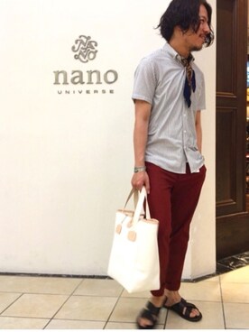 「NANO universe（ナノユニバース）のアイテム（チノパンツ）」を使った、nanouniverse難波STAFFさん（メンズ・170cm）の夏コーディネート