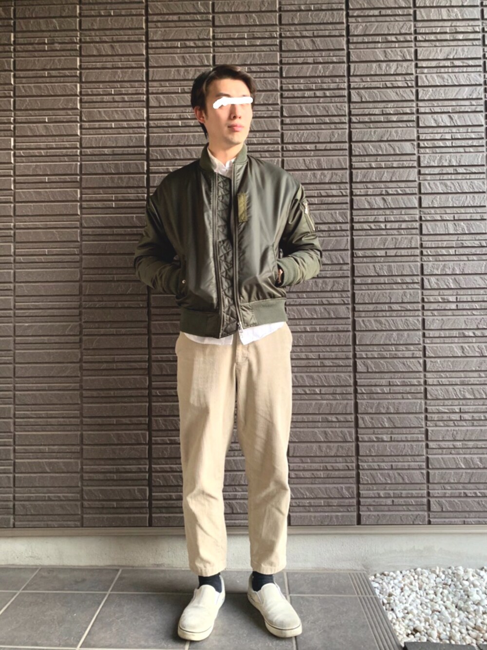 「やっぱりストリートが好き、秋コーデ、スニーカーコーデ、休日スタイル、今日のコーデ、シンプルコーデ、冬、冬コーデ、秋冬、シャツスタイル」｜「417 EDIFICEの◇ミリタリーツイル キルティング MA-1（MA-1、グリーン系）」を使った、trnkhtlさん（メンズ・172cm）の秋コーディネートの1枚目の写真