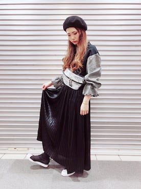 「袖ボリューム」｜「アイテム（ハンチング/ベレー帽）」を使った、eritisさん（レディース・161cm）の冬コーディネート
