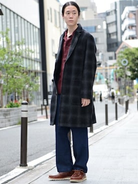 「CIAOPANIC（チャオパニック）のフィブリルオープンカラーシャツ（シャツ/ブラウス）」を使った、まつしんさん（メンズ・183cm）の秋コーディネート