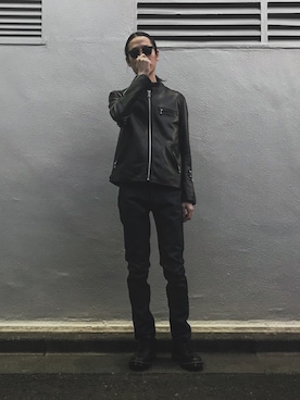 「A.P.C.」｜「アイテム（ライダースジャケット）」を使った、まつしんさん（メンズ・183cm）の冬コーディネート