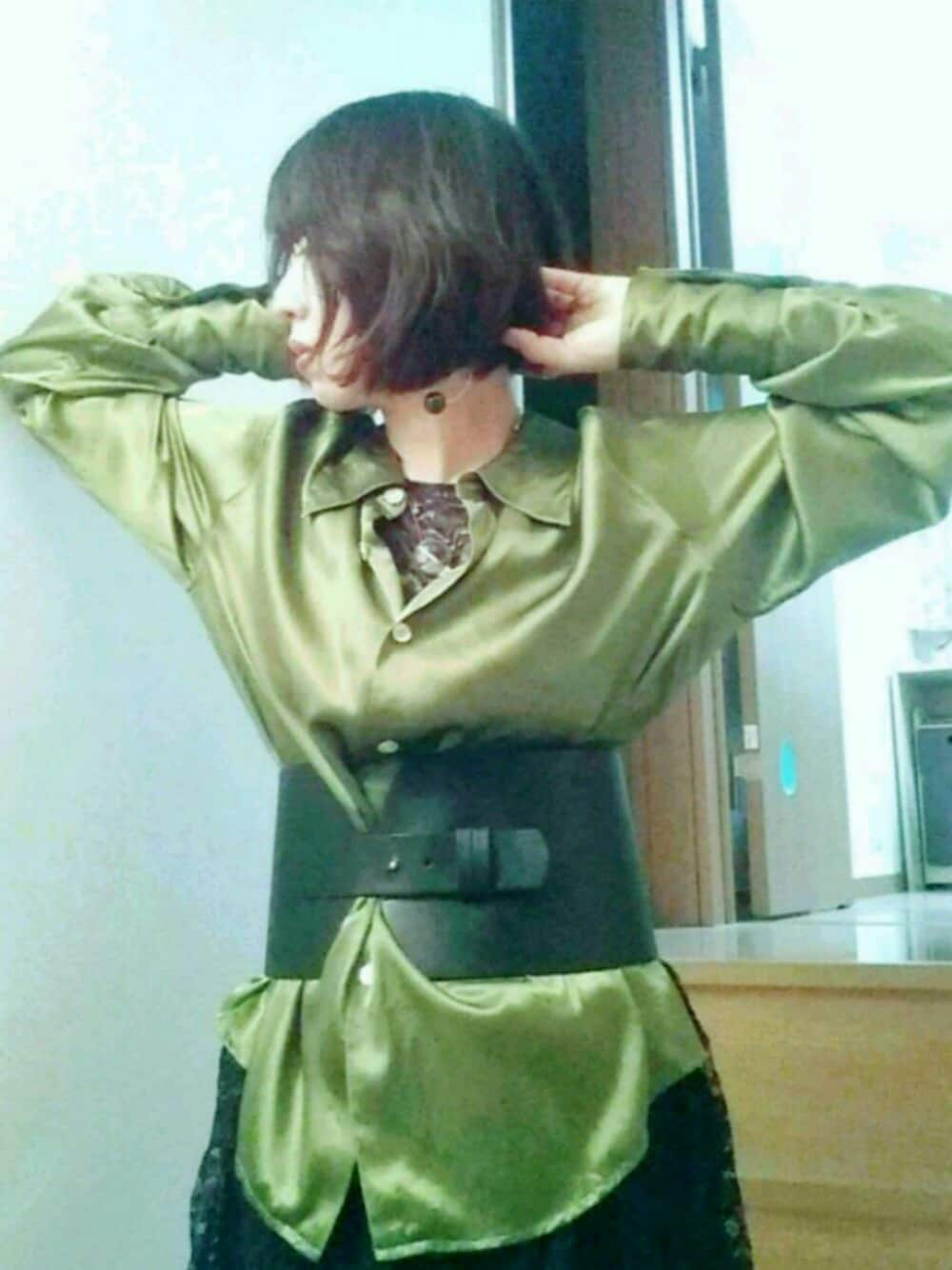 「黒、シンプルコーデ、古着、ZARA、ベルト、vintage、夏コーデ、サテン、Juemi、ブラウス」｜「ZARAのアイテム（ベルト、ブラック系）」を使った、みぃさん（レディース・155cm）の夏コーディネートの1枚目の写真
