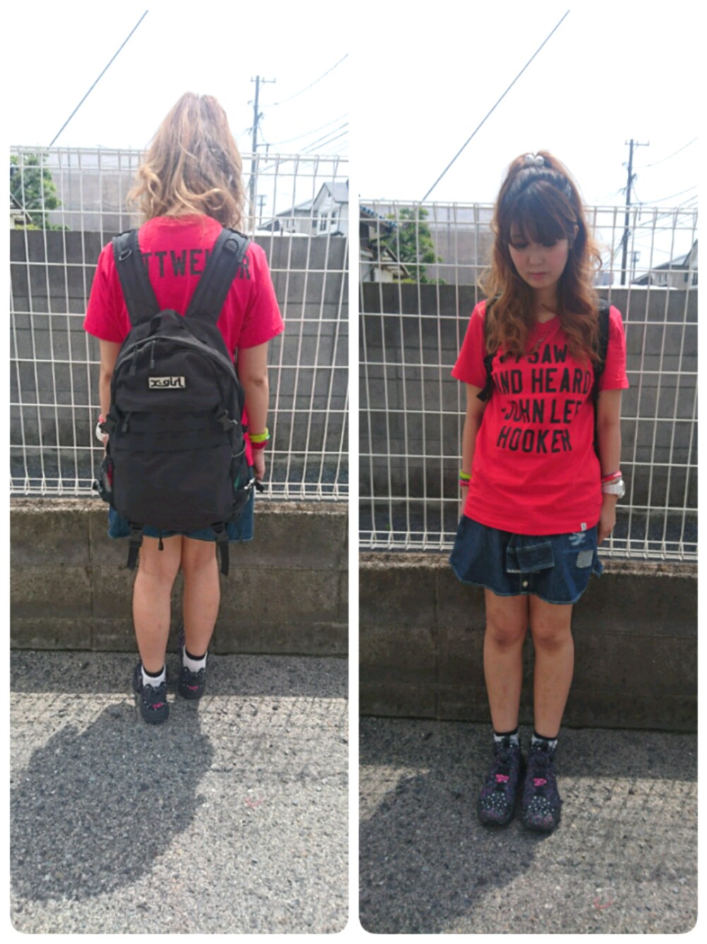 「カジュアルコーデ、ポンプフューリー、初挑戦アイテム、ROTTWEILER、巻きスカート風、夏コーデ」｜「X-girlのREPAIRED DENIM SKIRT（デニムスカート、ブルー系）」を使った、haruさん（レディース・157cm）の夏コーディネートの1枚目の写真