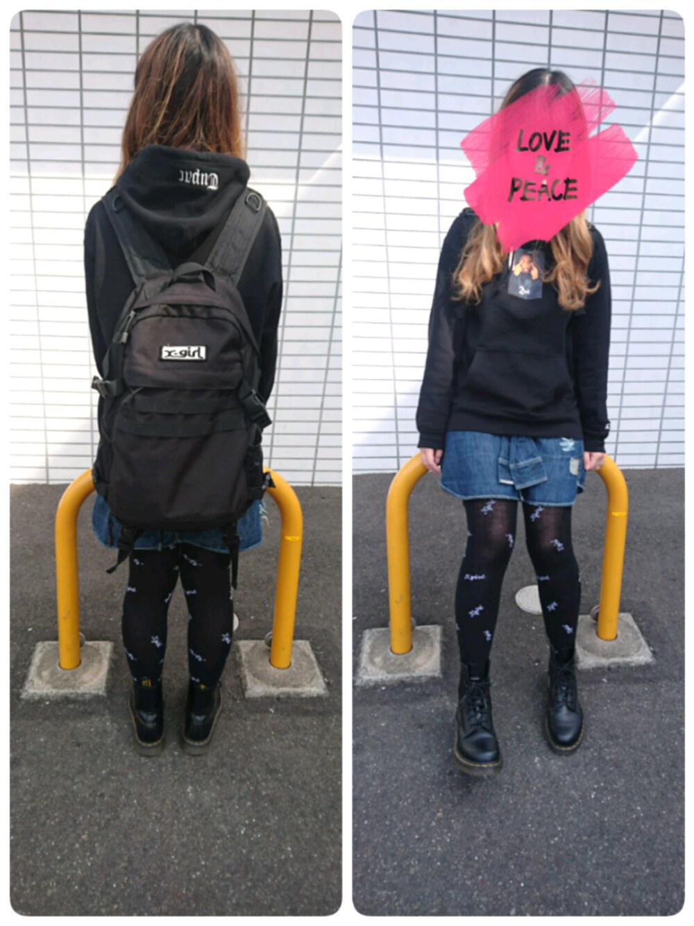 「春なのに、ブラックコーデ、コラボ、趣味、2PAC」｜「XLARGEのXLARGE×TUPAC PULLOVER HOODED SWEAT（パーカー、ブラック系）」を使った、haruさん（レディース・157cm）の春コーディネートの1枚目の写真