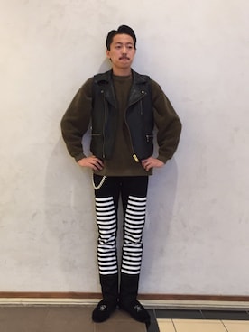「UNUSED」｜「アイテム（ライダースジャケット）」を使った、Katsuya Kitaiさん（メンズ・180cm）の秋コーディネート