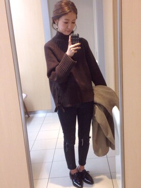 「ヘアアレンジ」｜「アイテム（ムートンコート）」を使った、sakiさん（レディース・158cm）の冬コーディネート