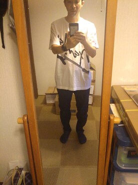 「UNIQLO（ユニクロ）のアイテム（Tシャツ/カットソー、ホワイト系）」を使った、タカシさん（メンズ・167cm）の夏コーディネート