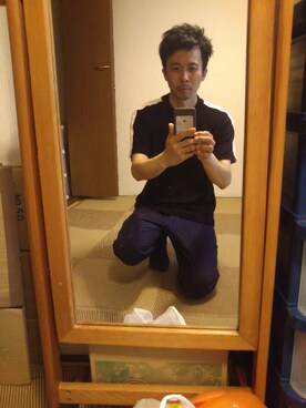 「Right-on（ライトオン）のアイテム（Tシャツ/カットソー、ブラック系）」を使った、タカシさん（メンズ・167cm）の夏コーディネート