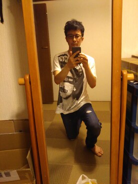 「UNIQLO（ユニクロ）のアイテム（Tシャツ/カットソー、ホワイト系）」を使った、タカシさん（メンズ・167cm）の夏コーディネート