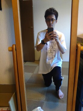 「UNIQLO（ユニクロ）のアイテム（Tシャツ/カットソー、ホワイト系）」を使った、タカシさん（メンズ・167cm）の夏コーディネート
