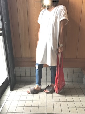 「Honeys（ハニーズ）のアイテム（チュニック）」を使った、sayaさん（レディース・156cm）の夏コーディネート