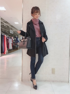「LIPSERVICE（リップサービス）のアイテム（ライダースジャケット）」を使った、arisaさん（レディース・155cm）の秋コーディネート