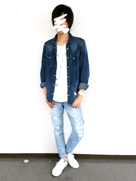 「AZUL by moussy（アズールバイマウジー）のアイテム（デニムジャケット）」を使った、kazuさん（メンズ・180cm）の夏コーディネート