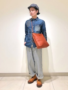 「ワークキャップ」｜「アイテム（キャスケット）」を使った、HIRATSUKAさん（メンズ・167cm）の春コーディネート