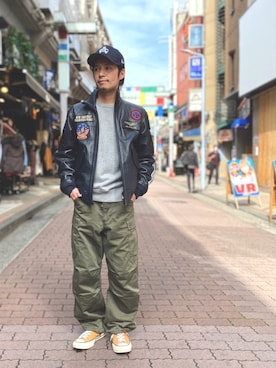 「レザーコーデ」｜「アイテム（ブルゾン）」を使った、HIRATSUKAさん（メンズ・167cm）の秋コーディネート