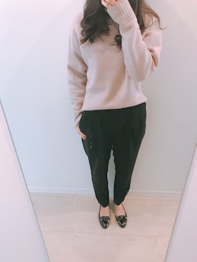 「黒×ピンク」｜「アイテム（スラックス）」を使った、Reiさん（レディース・157cm）の秋コーディネート
