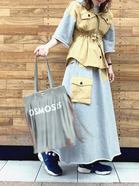 「OSMOSIS（オズモーシス）のアイテム（ブルゾン）」を使った、MIKIさん（レディース・158cm）の春コーディネート