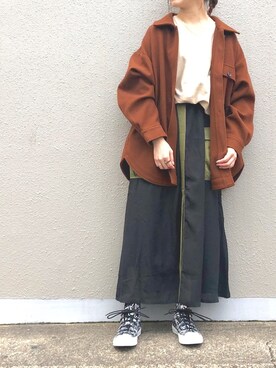 「OSMOSIS（オズモーシス）のアイテム（ステンカラーコート）」を使った、MIKIさん（レディース・158cm）の秋コーディネート