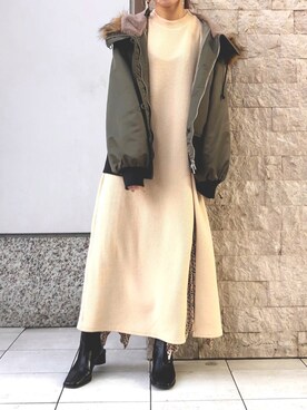 「OSMOSIS（オズモーシス）のアイテム（モッズコート）」を使った、MIKIさん（レディース・158cm）の冬コーディネート