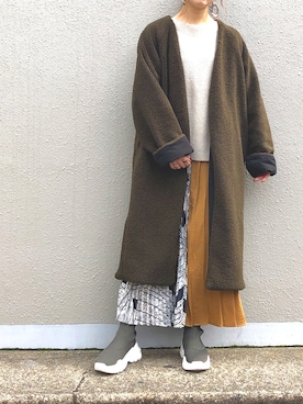 「OSMOSIS（オズモーシス）のアイテム（その他アウター）」を使った、MIKIさん（レディース・158cm）の冬コーディネート