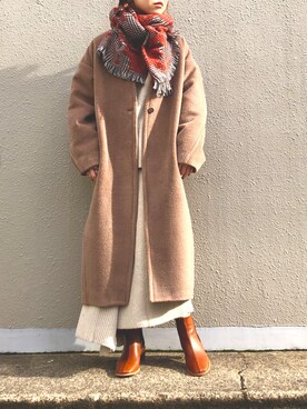 「OSMOSIS（オズモーシス）のアイテム（ノーカラージャケット）」を使った、MIKIさん（レディース・158cm）の冬コーディネート