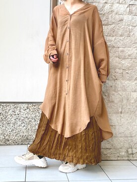 「OSMOSIS（オズモーシス）のアイテム（シャツワンピース）」を使った、MIKIさん（レディース・158cm）の春コーディネート