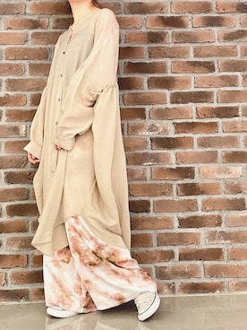 「OSMOSIS（オズモーシス）のアイテム（シャツワンピース）」を使った、MIKIさん（レディース・158cm）の春コーディネート