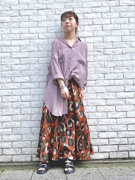 「アイテム（スカート、オレンジ系）」を使った、MIKIさん（レディース・158cm）の夏コーディネート