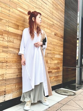 「OSMOSIS（オズモーシス）のアイテム（シャツワンピース）」を使った、MIKIさん（レディース・158cm）の冬コーディネート