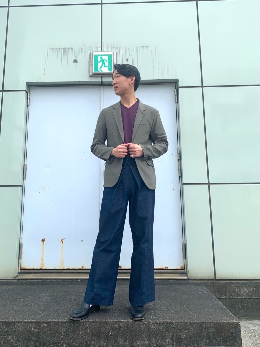 「今日のコーデ、大人カジュアル、ootd、ナノユニバース、ジャケット、ジャケットスタイル、汗染み防止、Tシャツ、AntiSoaked、お洒落さんとつながりたい」｜「NANO universeのBRING COVEROSS AIRメッシュジャケット（テーラードジャケット、グリーン系）」を使った、nano・universeルミネ新宿 Mensさん（メンズ・184cm）の夏コーディネートの1枚目の写真