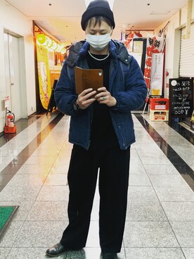 「アイテム（ダウンジャケット/コート、ブルー系）」を使った、kazubuooさん（メンズ・163cm）の冬コーディネート