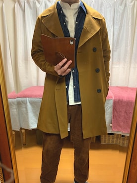 「デニムシャツ」｜「アイテム（トレンチコート）」を使った、kazubuooさん（メンズ・163cm）の春コーディネート