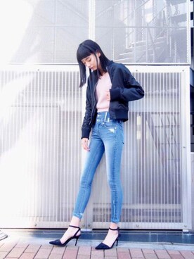 「EMODA」｜「アイテム（MA-1）」を使った、EMODA Official_STAFFさん（レディース・173cm）の冬コーディネート