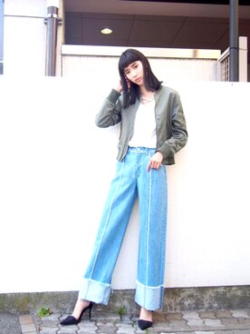 「EMODA」｜「アイテム（MA-1）」を使った、EMODA Official_STAFFさん（レディース・173cm）の冬コーディネート
