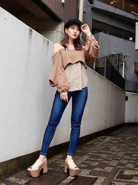 「EMODA（エモダ）のアイテム（Tシャツ/カットソー）」を使った、EMODA Official_STAFFさん（レディース・164cm）の春コーディネート