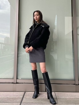 「EMODA」｜「アイテム（ムートンコート）」を使った、EMODA Official_STAFFさん（レディース・165cm）の秋コーディネート