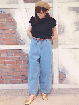 「l'atelier du savon（アトリエドサボン）のﾃﾞﾆﾑ              ﾜｲﾄﾞPT（デニムパンツ）」を使った、アトリエドゥサボンさん（レディース・157cm）の春コーディネート