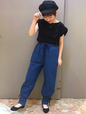 「マリン」｜「アイテム（ニットキャップ/ビーニー）」を使った、アトリエドゥサボンさん（レディース・157cm）の春コーディネート