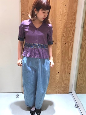 「l'atelier du savon（アトリエドサボン）のﾃﾞﾆﾑ              ﾜｲﾄﾞPT（デニムパンツ）」を使った、アトリエドゥサボンさん（レディース・157cm）の春コーディネート