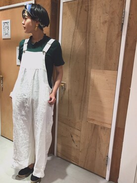 「l'atelier du savon（アトリエドサボン）のアイテム（サロペット/オーバーオール）」を使った、アトリエドゥサボンさん（レディース・157cm）の夏コーディネート