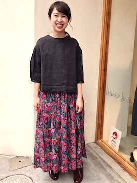 「アイテム（ドレスシューズ、ブラウン系）」を使った、アトリエドゥサボンさん（レディース・157cm）の夏コーディネート