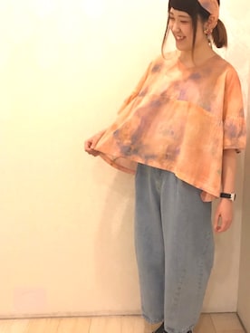 「l'atelier du savon（アトリエドサボン）のﾃﾞﾆﾑ              ﾜｲﾄﾞPT（デニムパンツ）」を使った、アトリエドゥサボンさん（レディース・157cm）の夏コーディネート