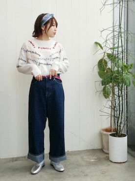 「刺繍ニット」｜アトリエドゥサボンさん（レディース・158cm）の秋コーディネート