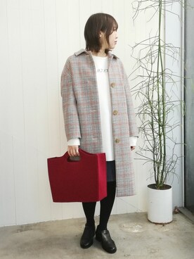 「アイテム（ステンカラーコート、ホワイト系）」を使った、アトリエドゥサボンさん（レディース・158cm）の冬コーディネート