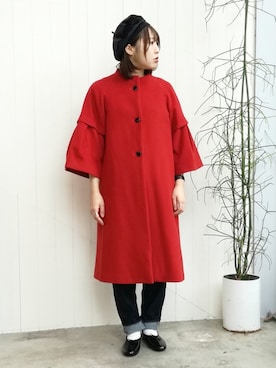 「レッド」｜「アイテム（ハンチング/ベレー帽）」を使った、アトリエドゥサボンさん（レディース・158cm）の冬コーディネート