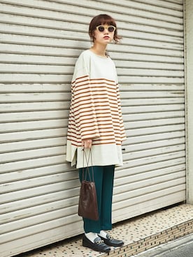 「ジャージーパンツ」｜「アイテム（チュニック）」を使った、アトリエドゥサボンさん（レディース・160cm）の冬コーディネート